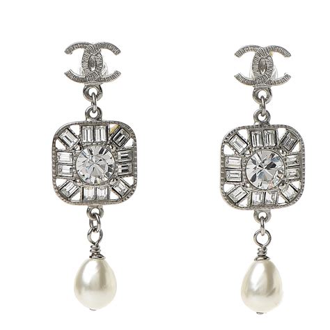 chanel pearl drop earrings silver